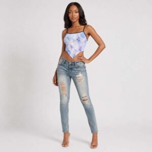 Pastel Blue Printed Halter Crop Top