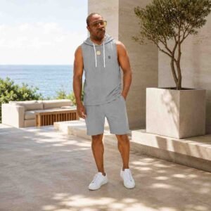 Grey Sleeveless Hoodie Short Set