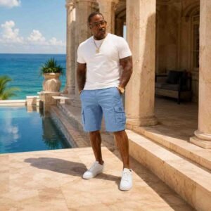 Light Blue Utility Cargo Shorts