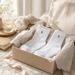White Ribbed Crew Socks