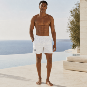 White Minimalist Swim Trunks