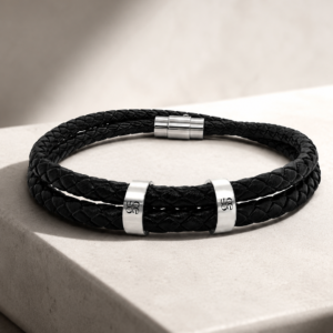 Engravable Natural Stone Bead Bracelet with Metal ID Bar