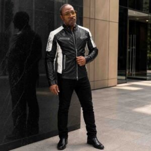 Men's Stand-up Collar Block Slim-fit Leather Jacket (DTF)