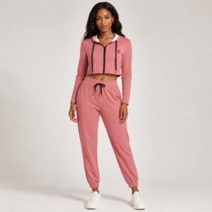 Dusty Rose Cropped Tracksuit Set