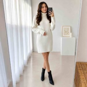 Mid-length Over-the-knee Turtleneck Wool Base Woolen Skirt Knitted Dress