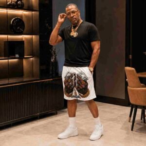 White Graphic Basketball Shorts