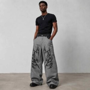 Mens American Style High Street Wide Leg Denim Jeans