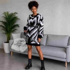 New Contrast Color Love Woolen Skirt Knitted Dress Wish Independent Station Women's Clothing