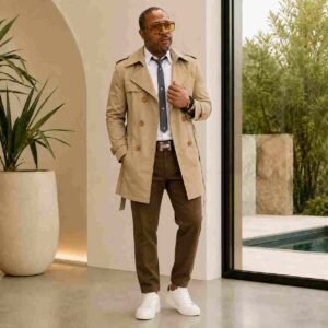 Mid-length men's trench coat