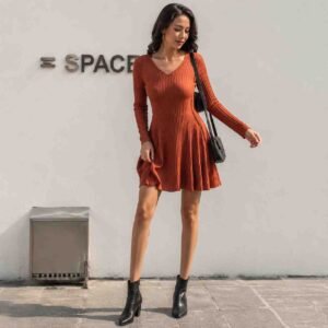 Knitted Long-sleeved Dress Women's