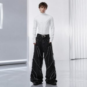 Retro Washed Distressed Profile Jeans