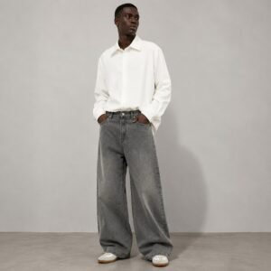 Mens Simple Basic Washed Gray Denim Jeans For FallWinter