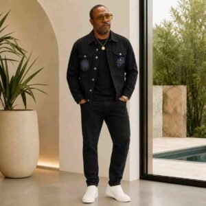 Black Embroidered Varsity Jacket