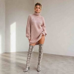 Oversized Ribbed Turtleneck Sweater Dress