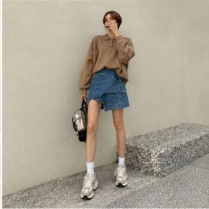 Irregular Denim Skirt With Slits